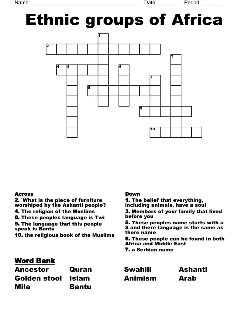 Ethnic groups of Africa Crossword