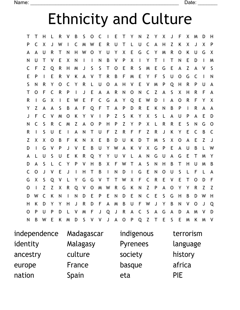 Ethnicity and Culture Word Search