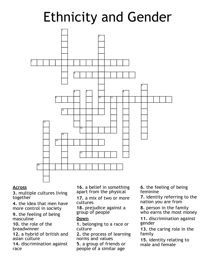 Ethnicity and Gender Crossword