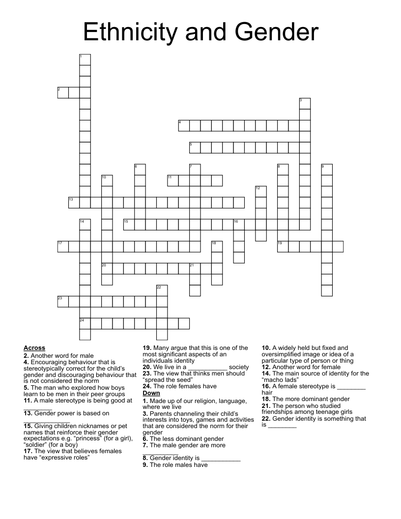 Ethnicity and Gender Crossword