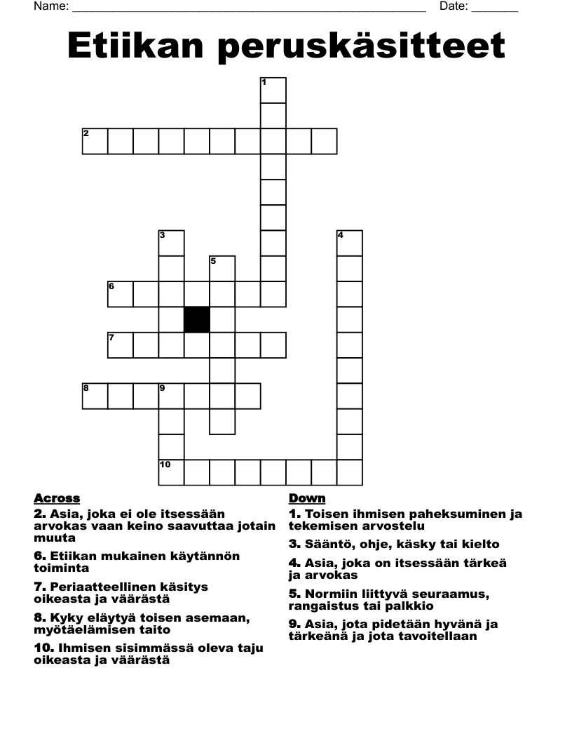 Etiikan peruskäsitteet Crossword