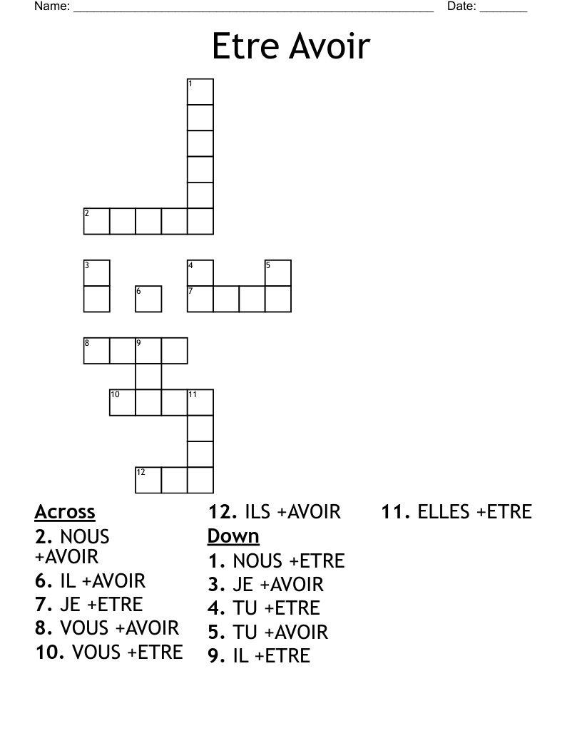 Etre Avoir  Crossword