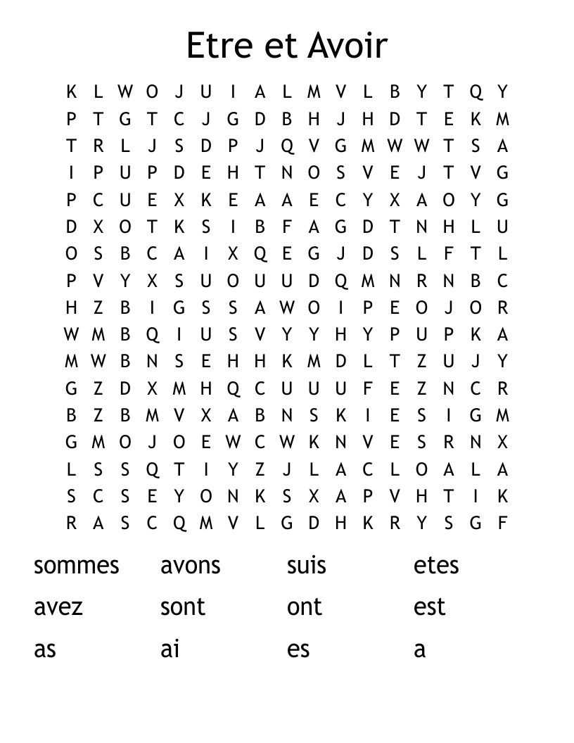 Etre et Avoir Word Search
