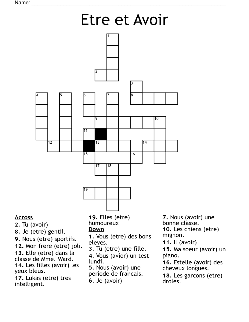 Etre et Avoir Crossword