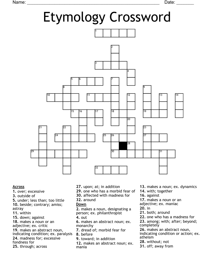 Etymology Crossword
