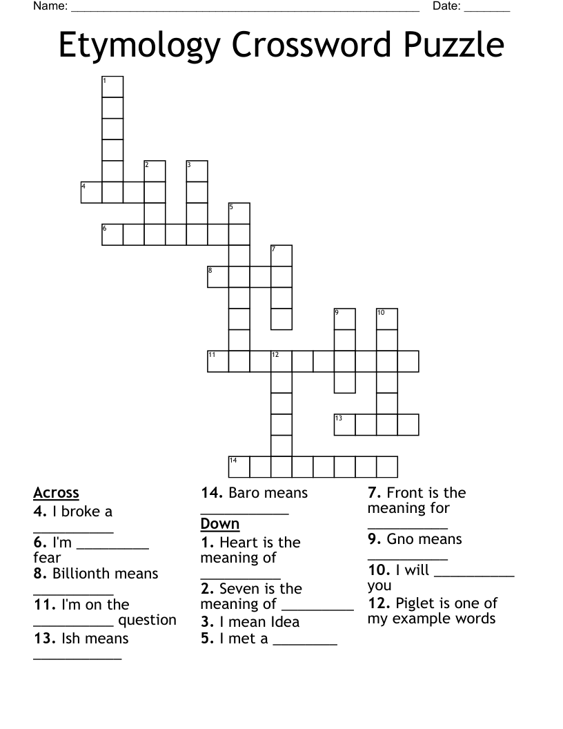 Etymology Crossword Puzzle