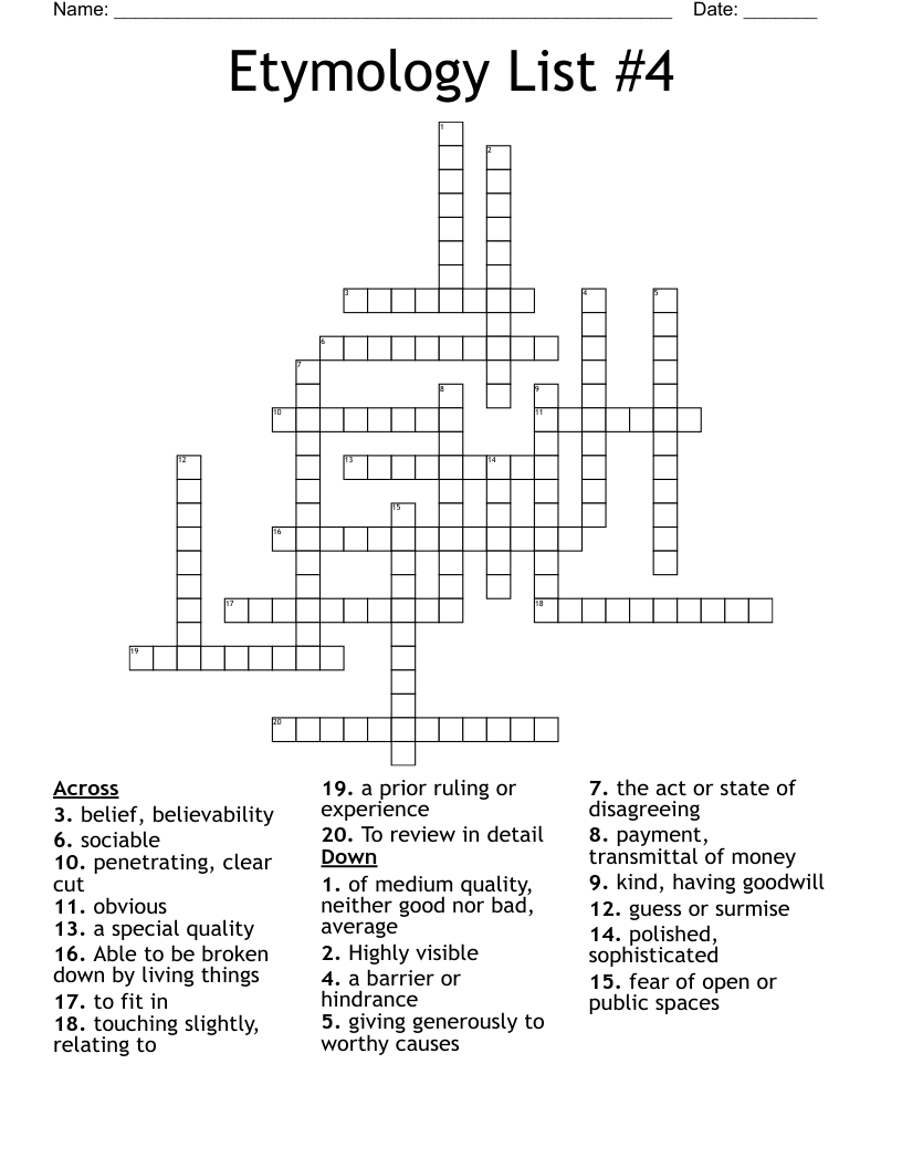 Etymology List #4 Crossword