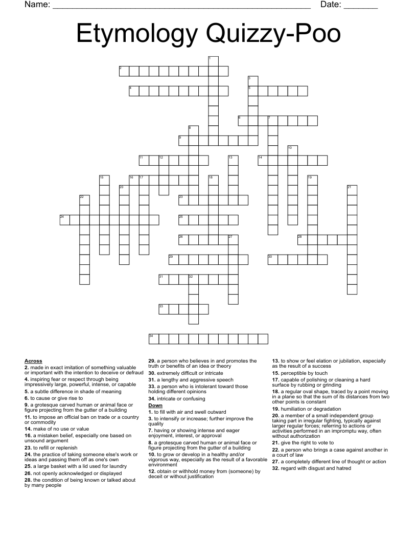 Etymology Quizzy-Poo Crossword