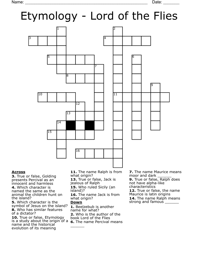 Etymology - Lord of the Flies Crossword