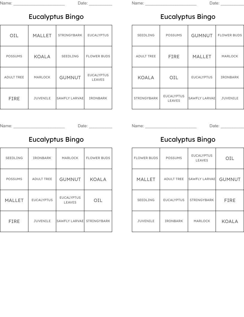 Eucalyptus Bingo