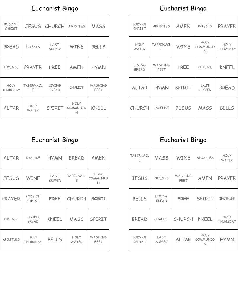 Eucharist Bingo