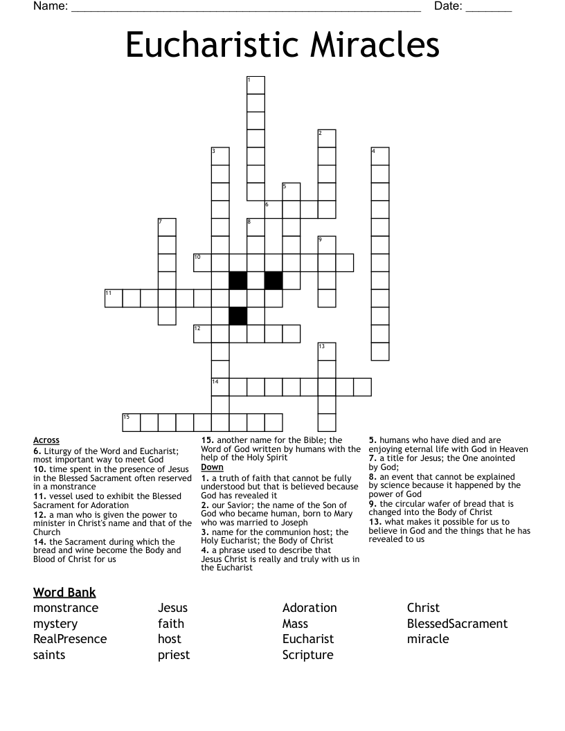 Eucharistic Miracles Crossword