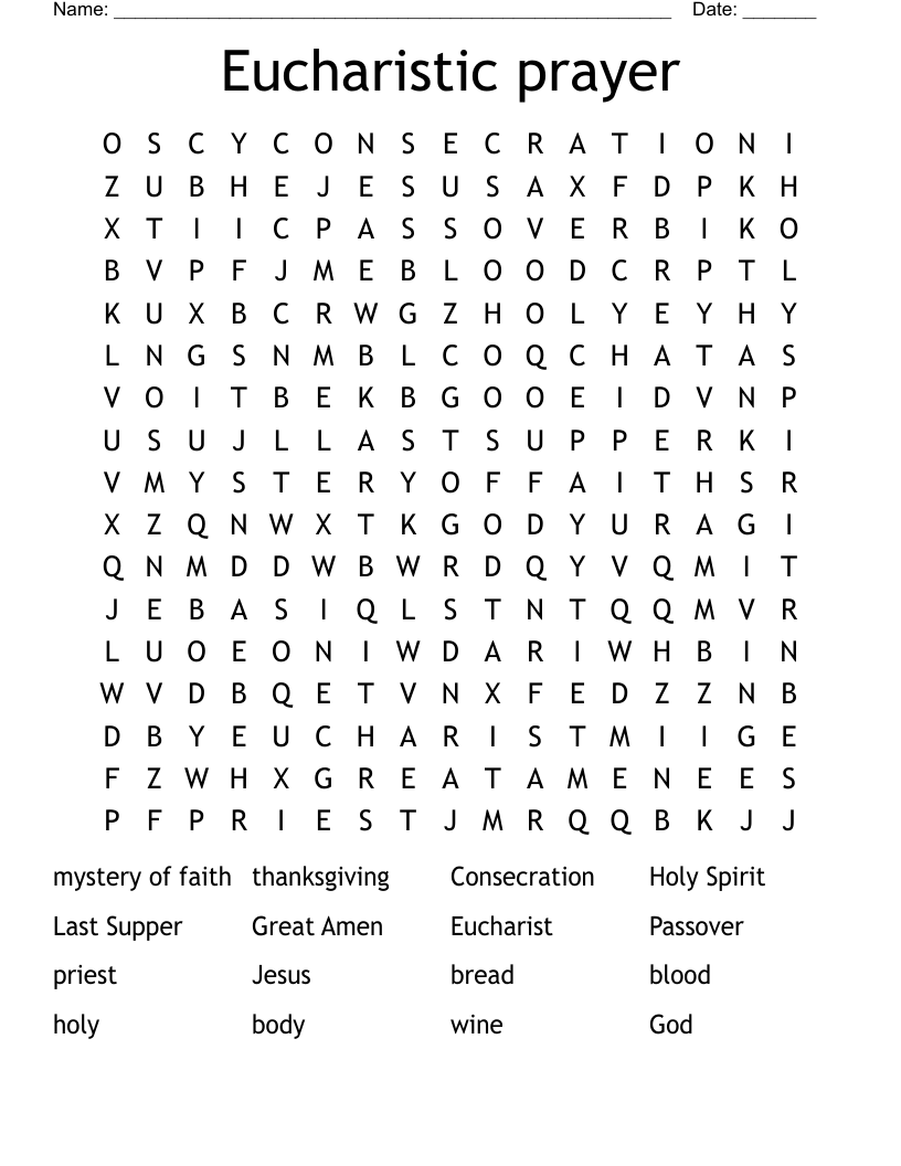 Eucharistic prayer Word Search
