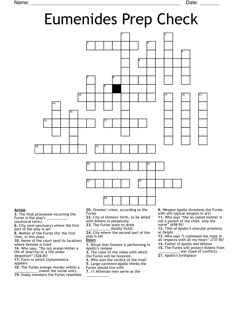 Eumenides Prep Check Crossword