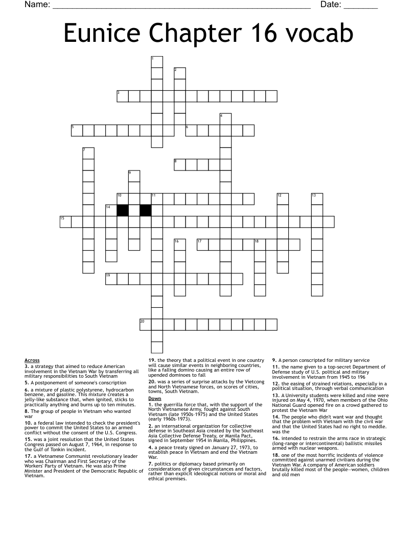 Eunice Chapter 16 vocab Crossword