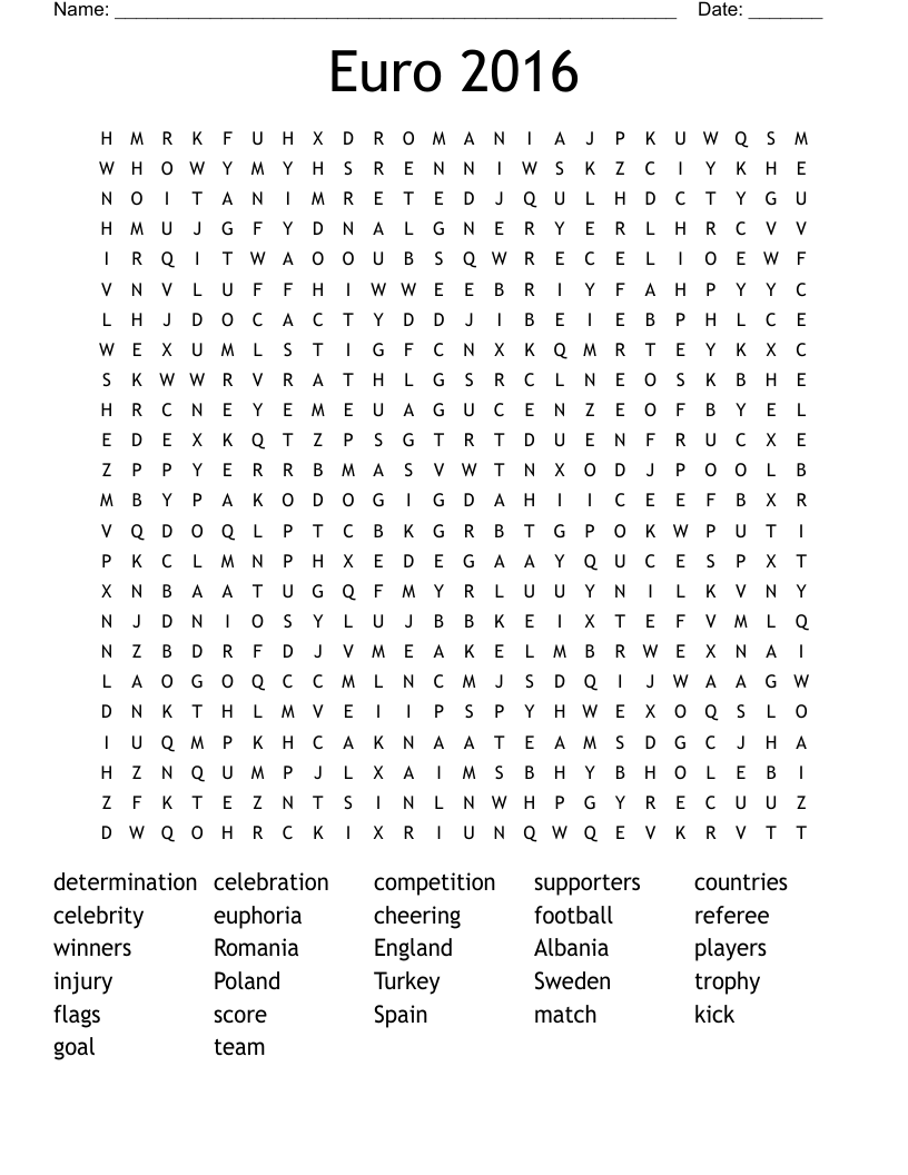 Euro 2016 Word Search