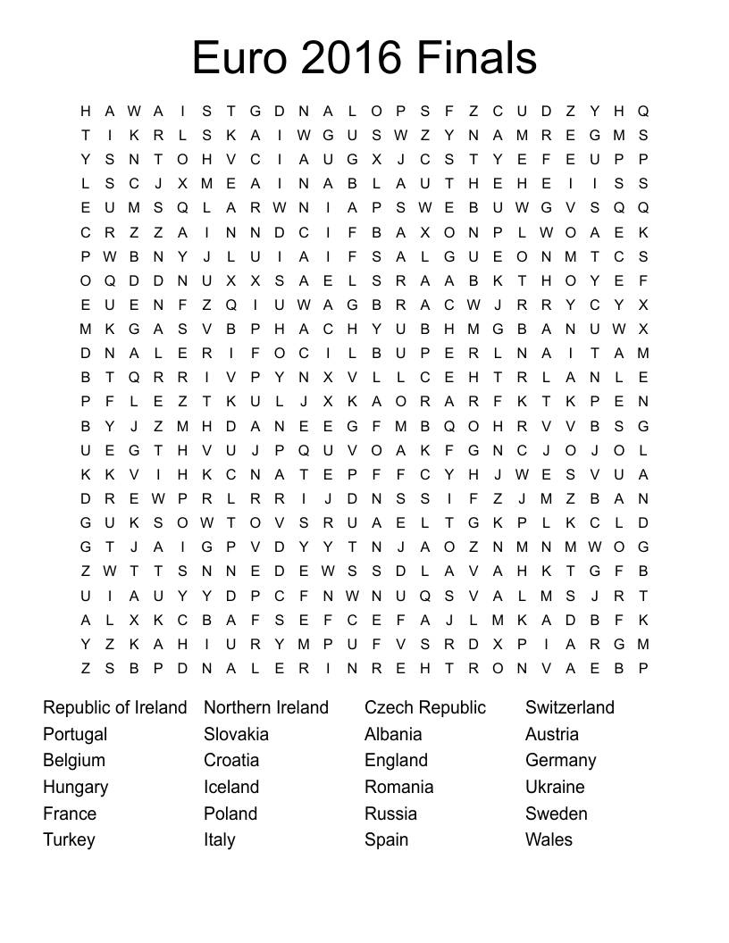 Euro 2016 Finals Word Search