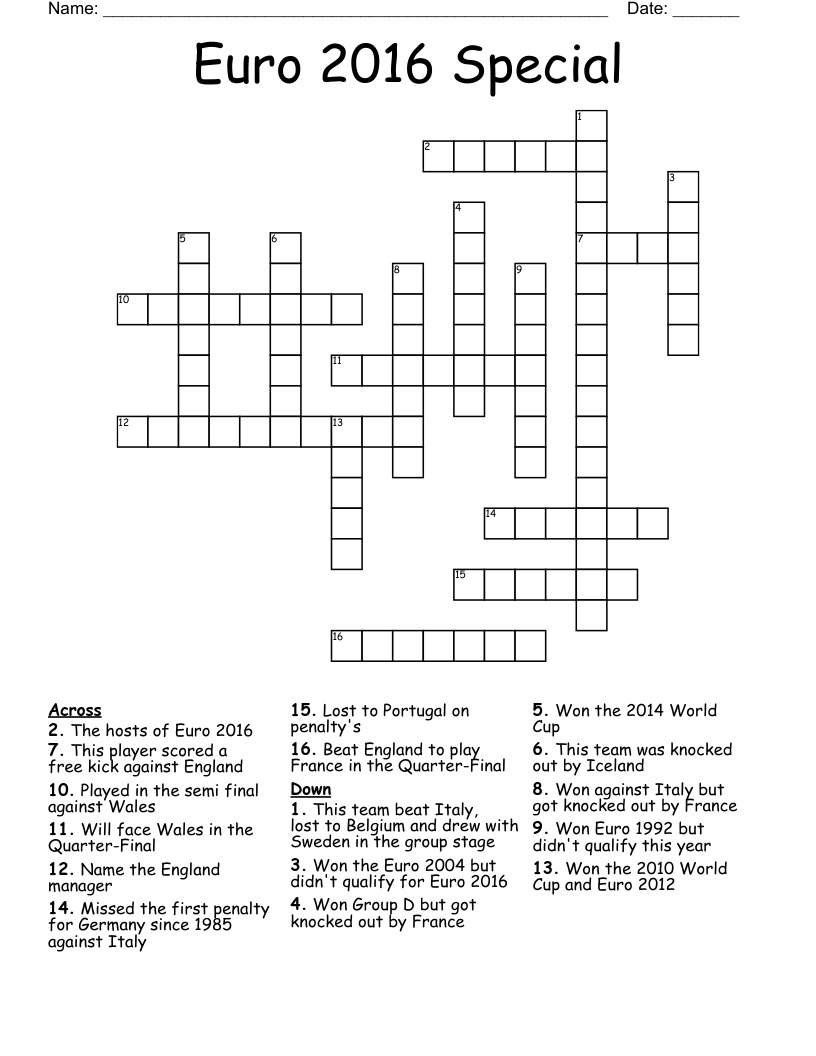 Euro 2016 Special Crossword