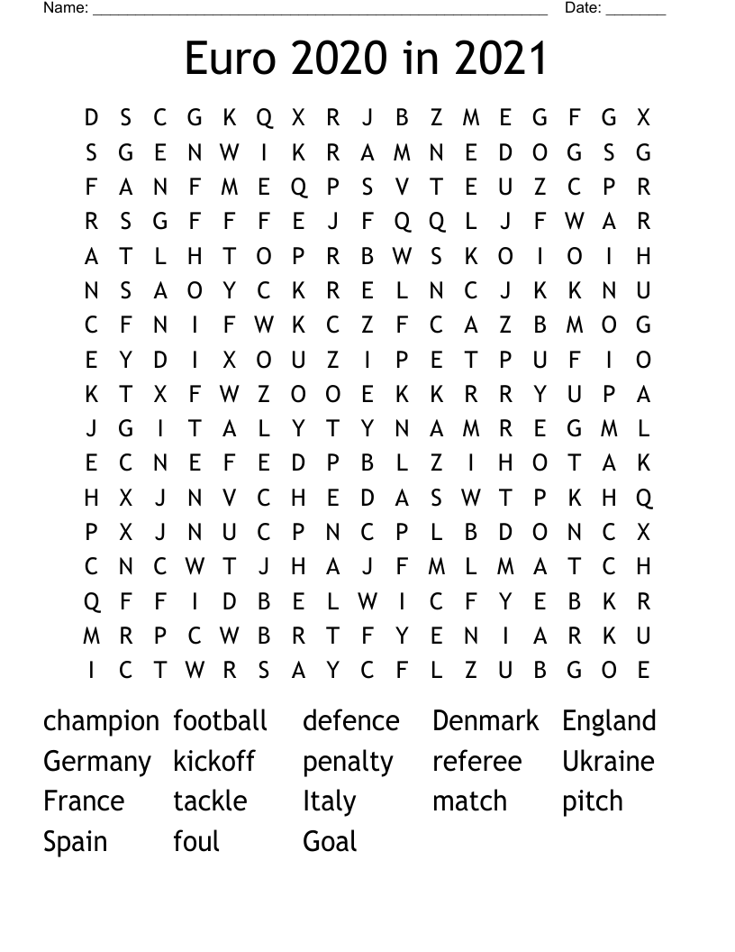 Euro 2020 in 2021 Word Search