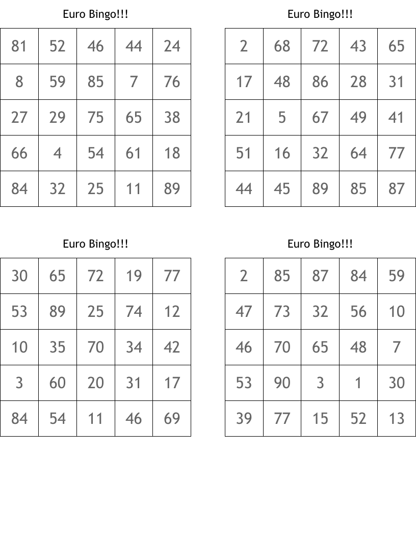 Euro Bingo!!!
