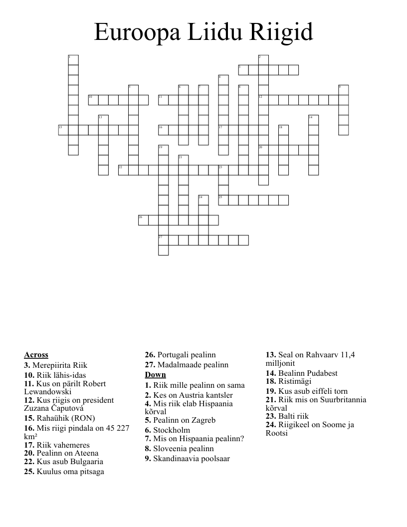 Euroopa Liidu Riigid Crossword