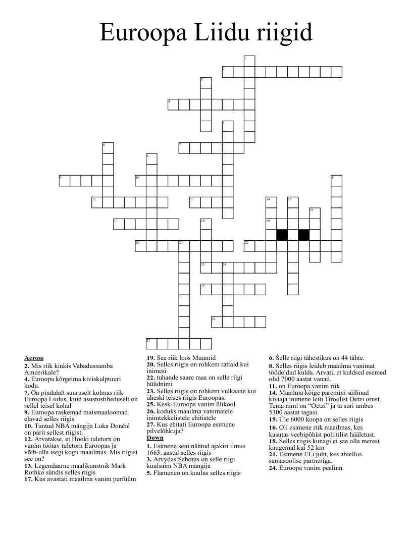 Euroopa Liidu riigid Crossword