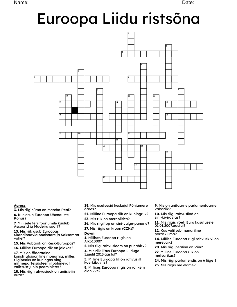 Euroopa Liidu ristsõna Crossword