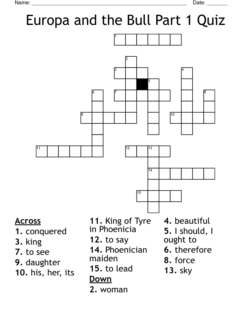 Europa and the Bull Part 1 Quiz Crossword