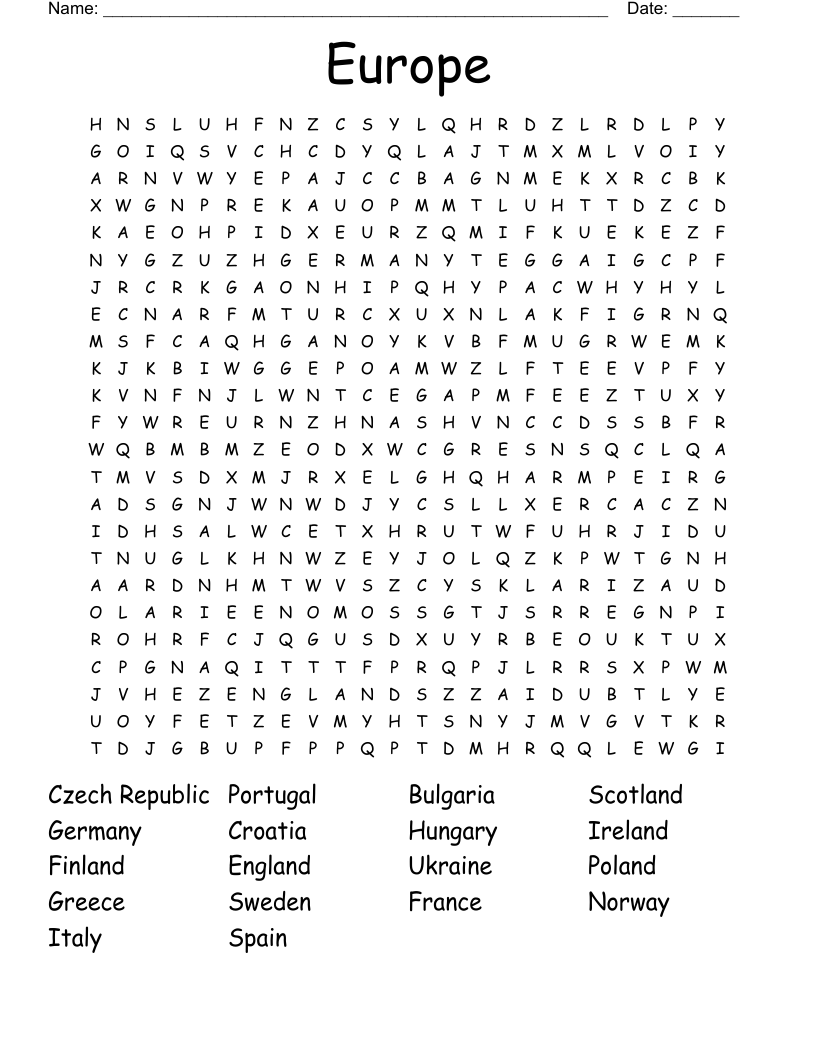 Europe Word Search