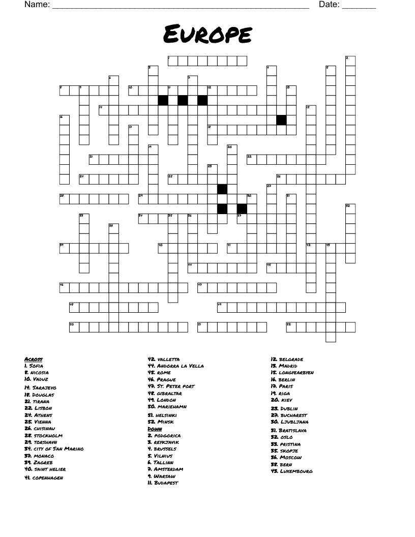 Europe Crossword
