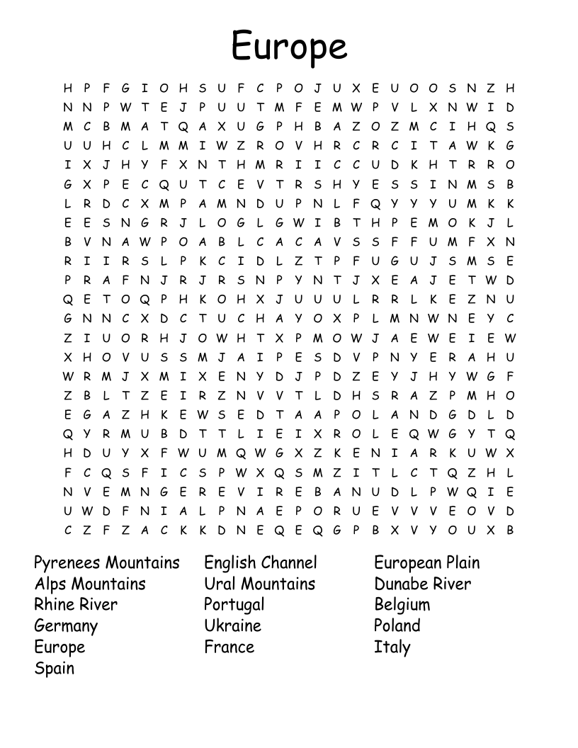 Europe Word Search