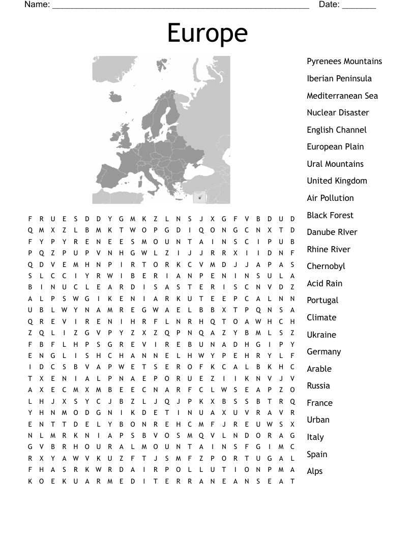 Europe Word Search