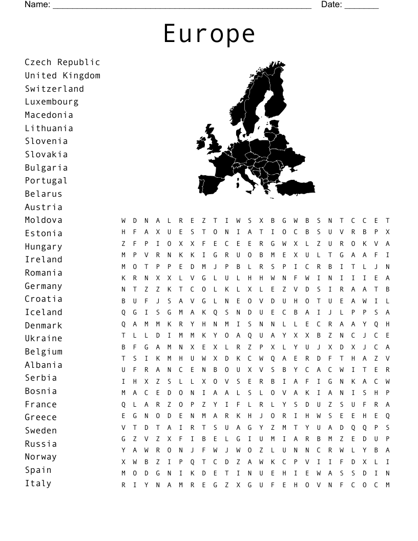 Europe Word Search