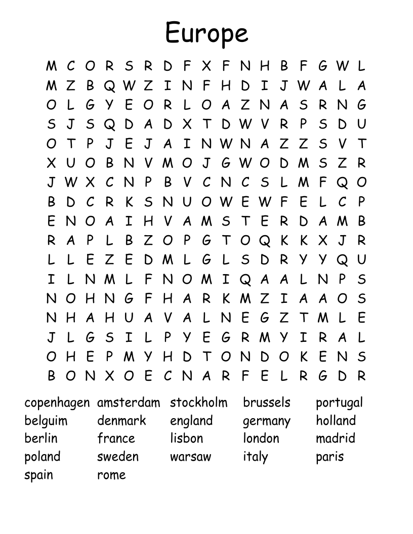 Europe Word Search