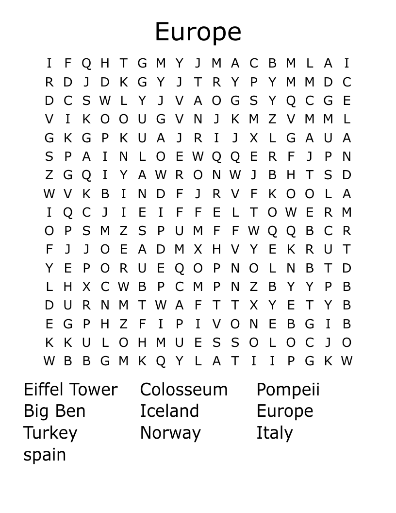 Europe Word Search