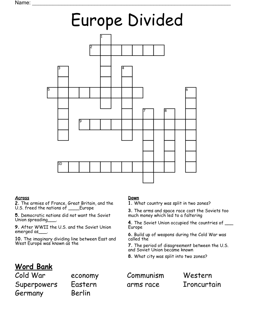 Europe Divided Crossword