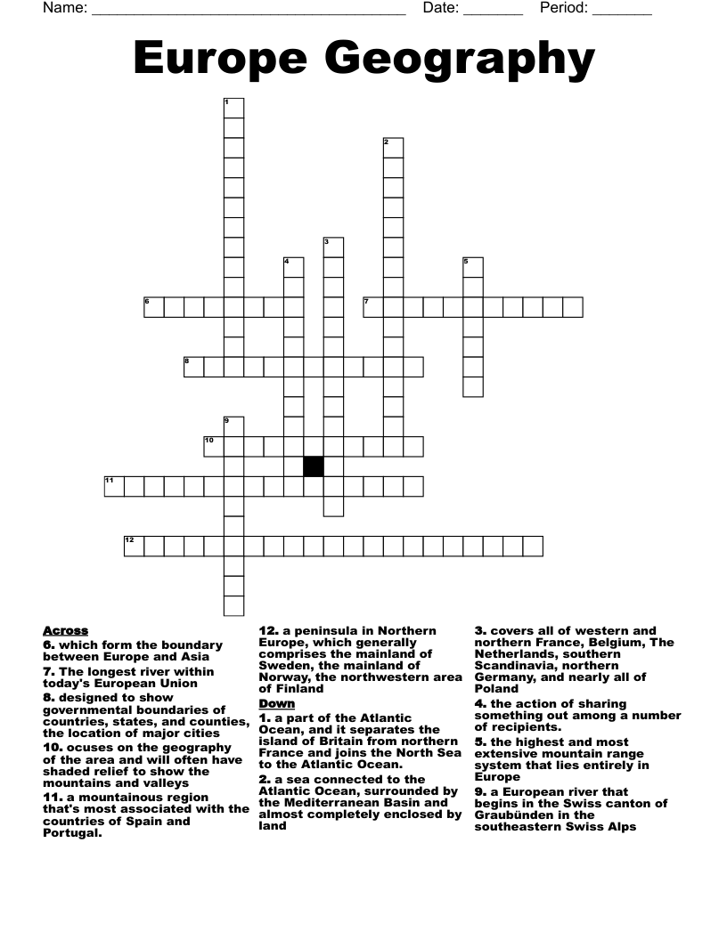 Europe Geography Crossword