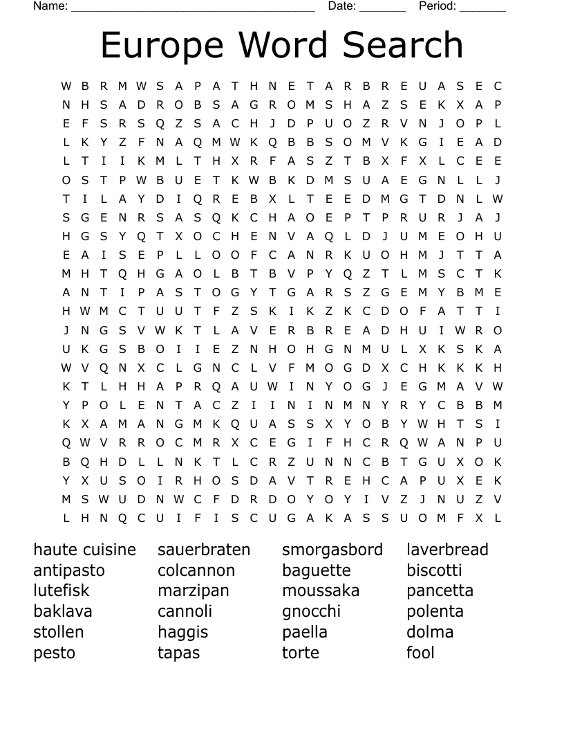 Europe Word Search