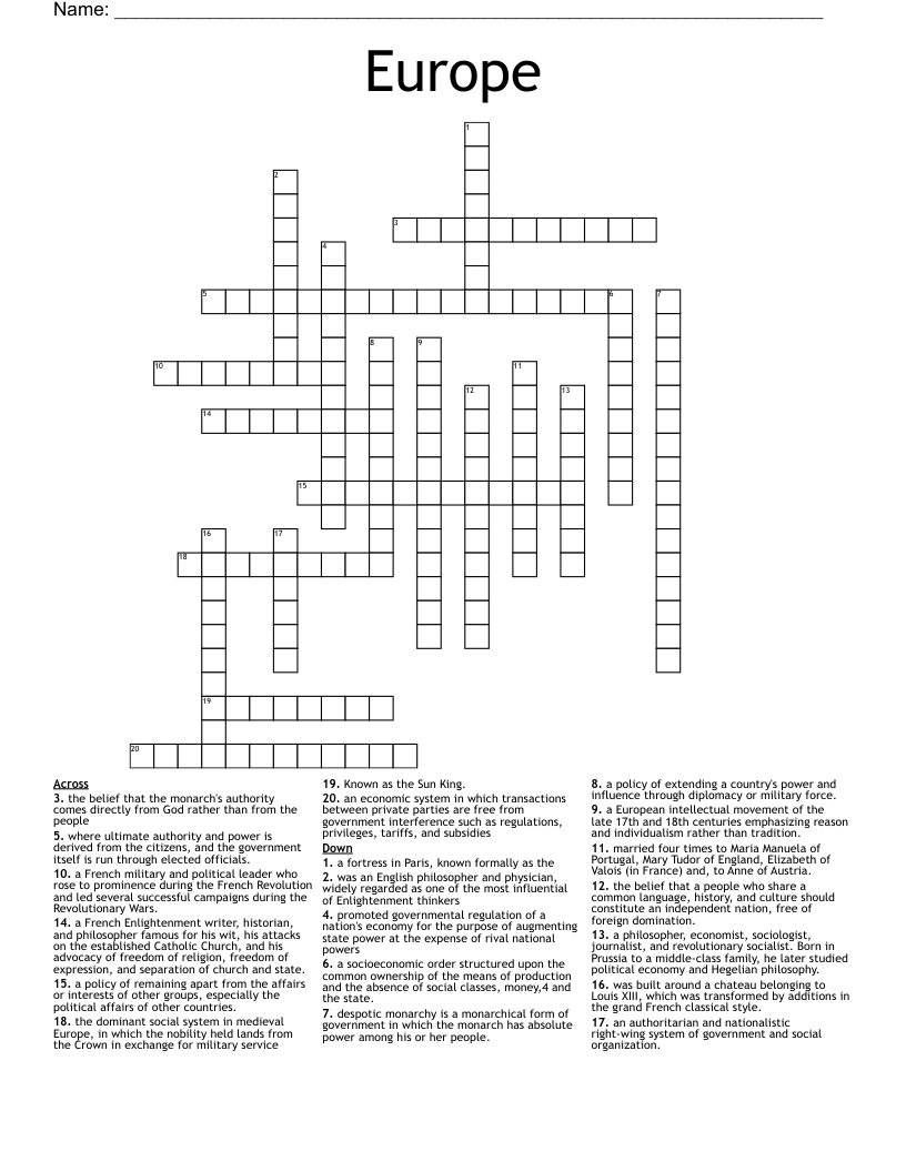 Europe  Crossword