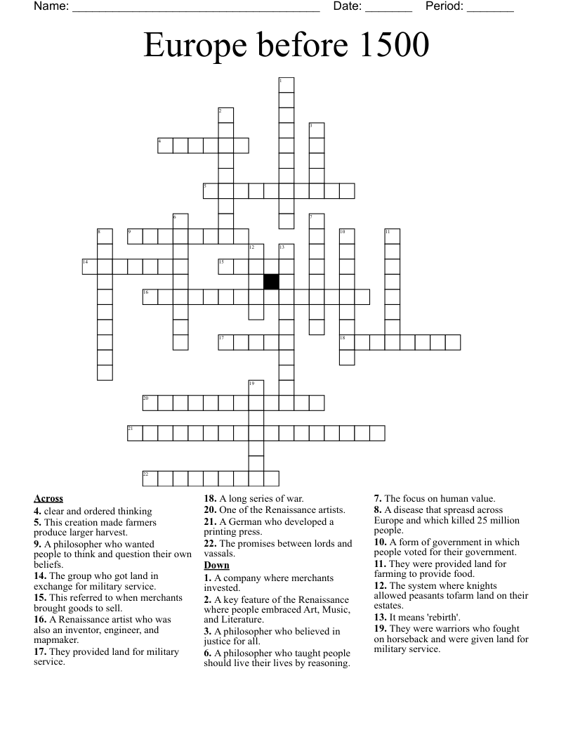 Europe before 1500 Crossword