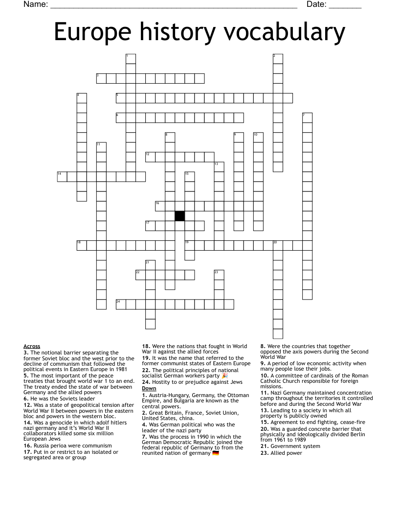 Europe history vocabulary  Crossword