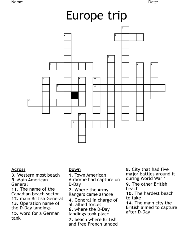 Europe trip Crossword