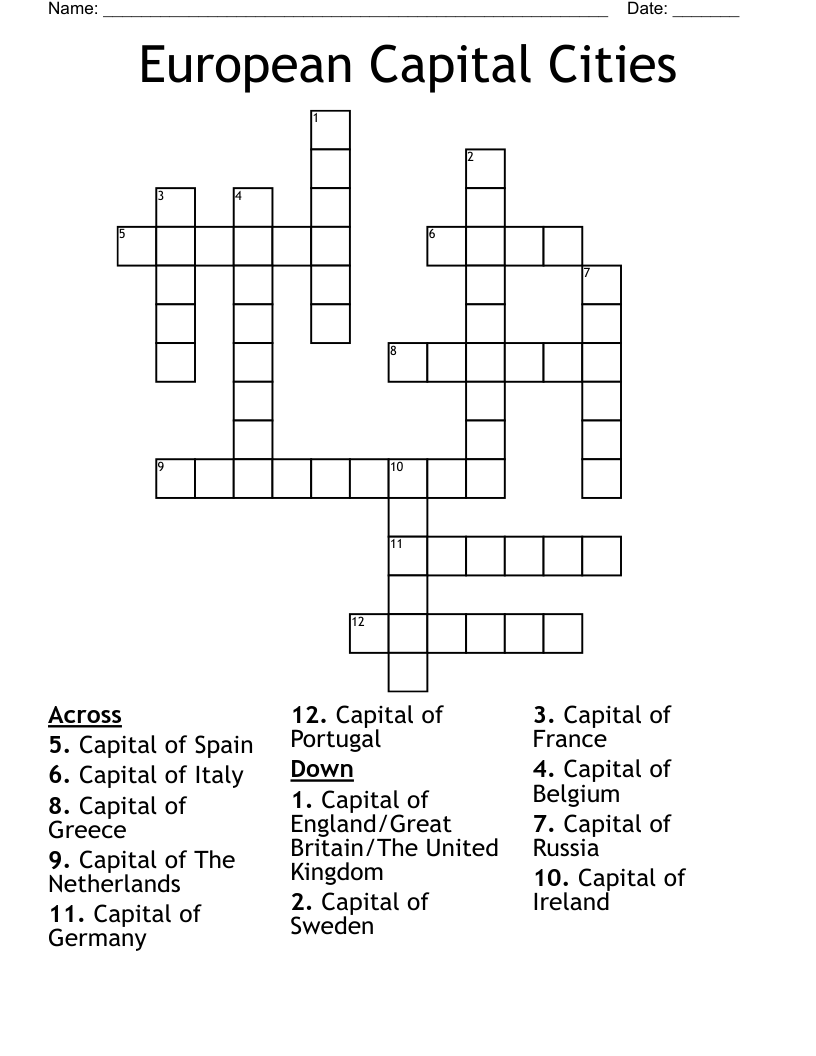 European Capital Cities Crossword