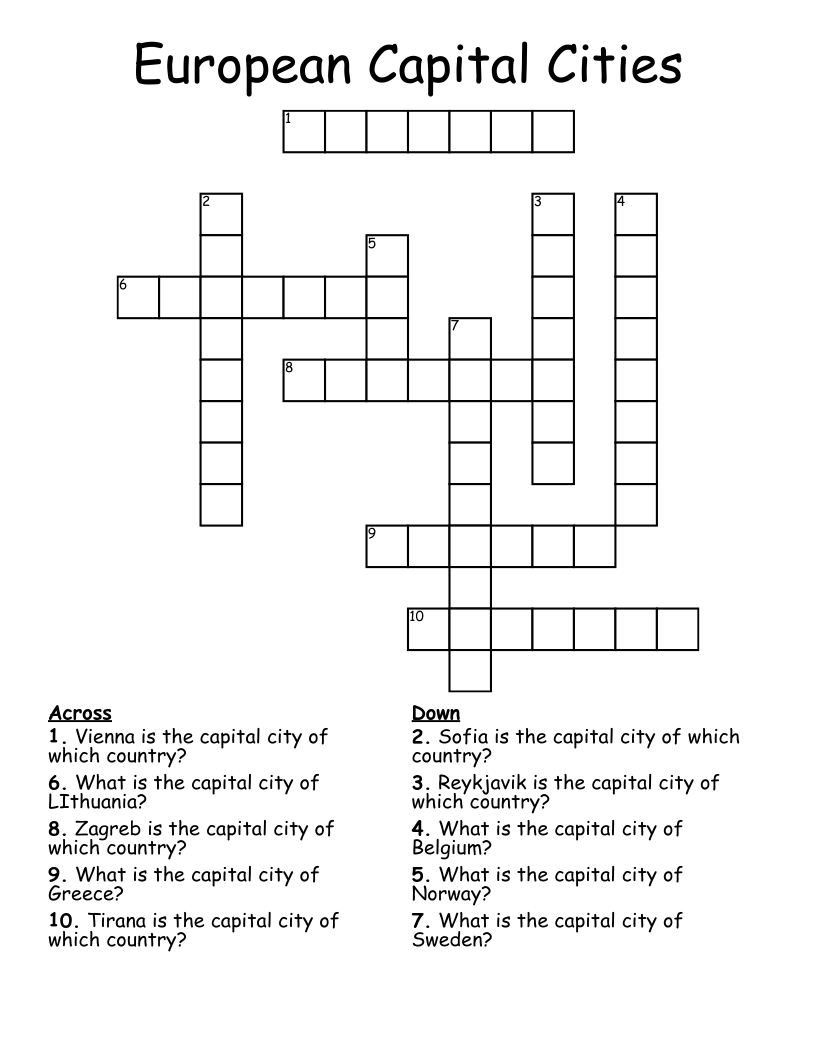 European Capital Cities Crossword