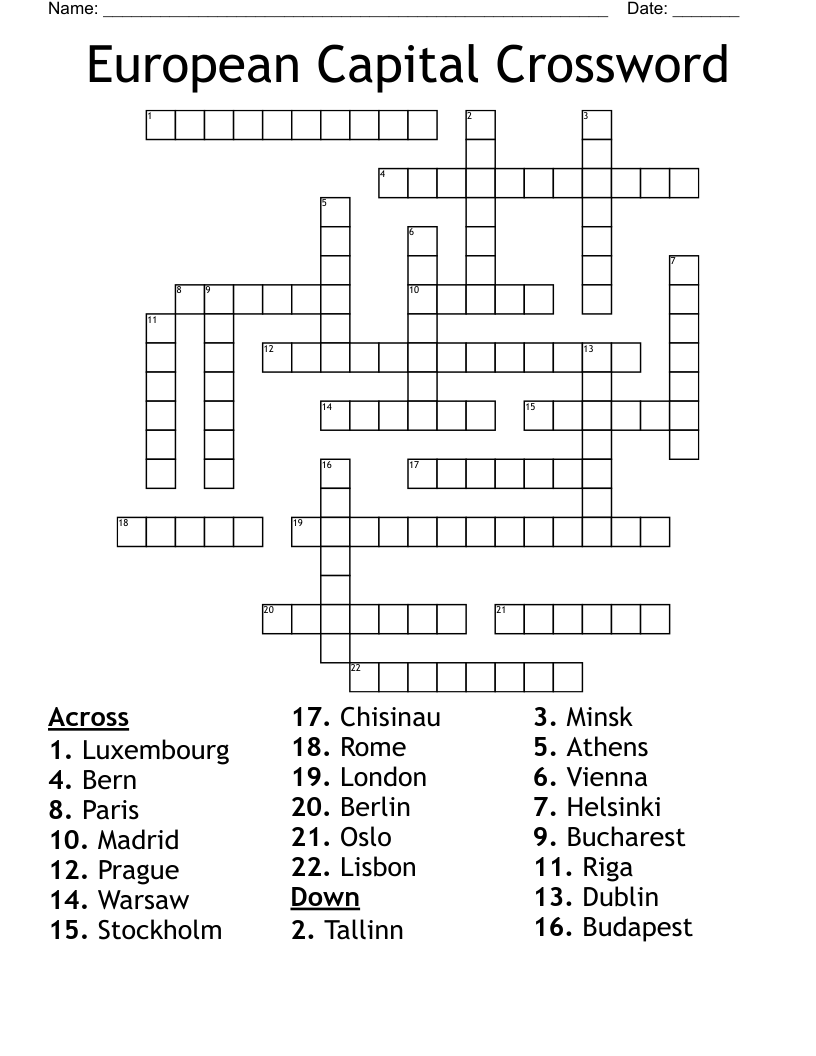 European Capital Crossword
