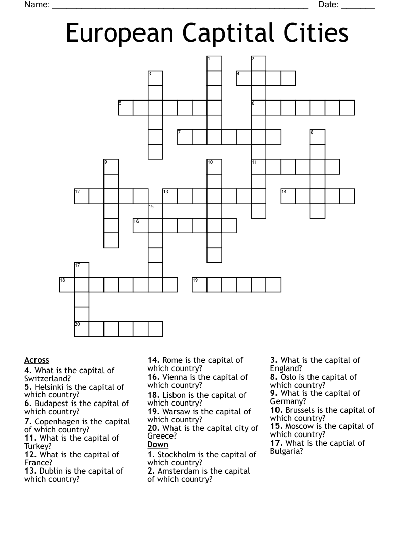 European Captital Cities Crossword