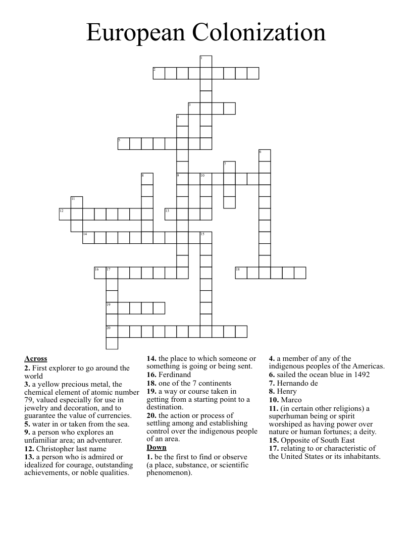 European Colonization Crossword