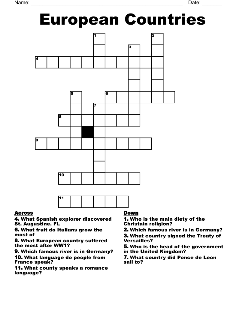 European Countries Crossword
