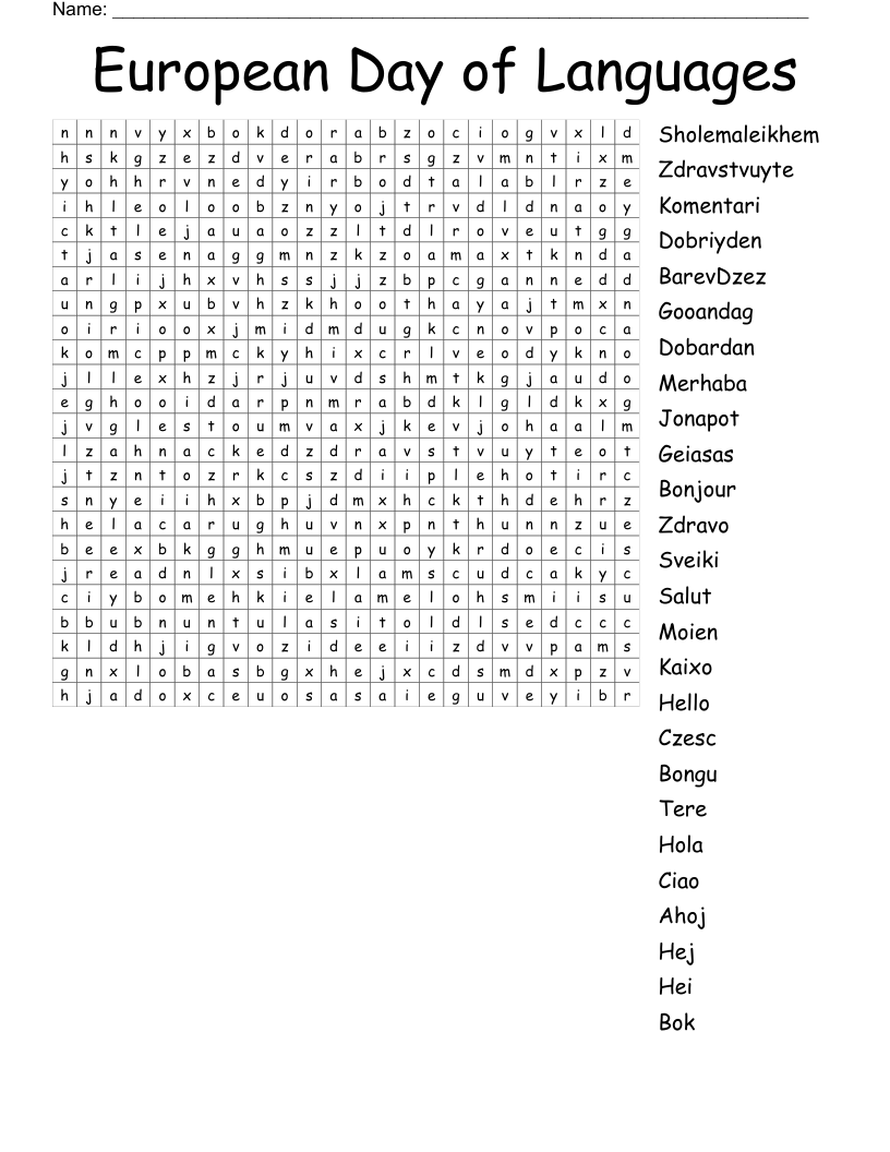 European Day of Languages Word Search