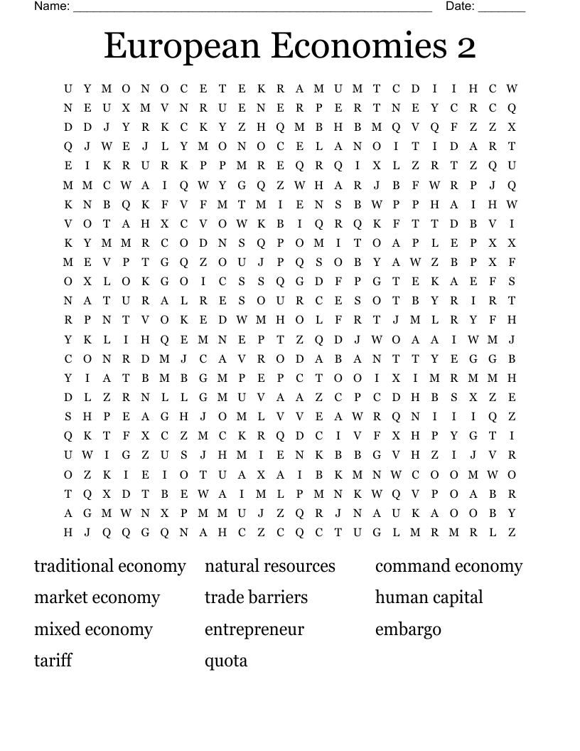 European Economies 2 Word Search